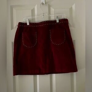 Women’s Mossimo Supply Burgundy Velveteen Studded Mini Skirt Pockets Fall 12